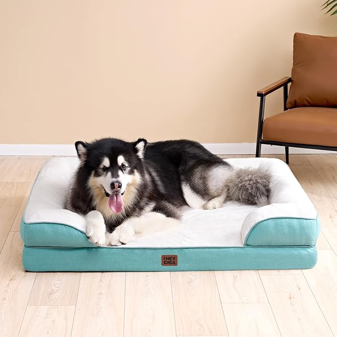 EHEYCIGA Orthopedic Dog Beds Large Sized Dog, Waterproof Washable Pet Bed | Non-Slip Bottom and Egg-Crate Memory Foam XL Dog Couch Bed with Washable Removable Cover, Turquoise Blue, 41Inch