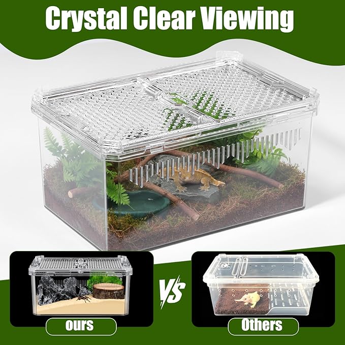 2 Pack Reptile Terrarium Tank, High-Transparency PET Enclosure with Magnetic Door - No Assembly Breathable Habitat for Tarantula, Spider, Hermit Crab, Cricket, Gecko (7.5"x5"x3.7")