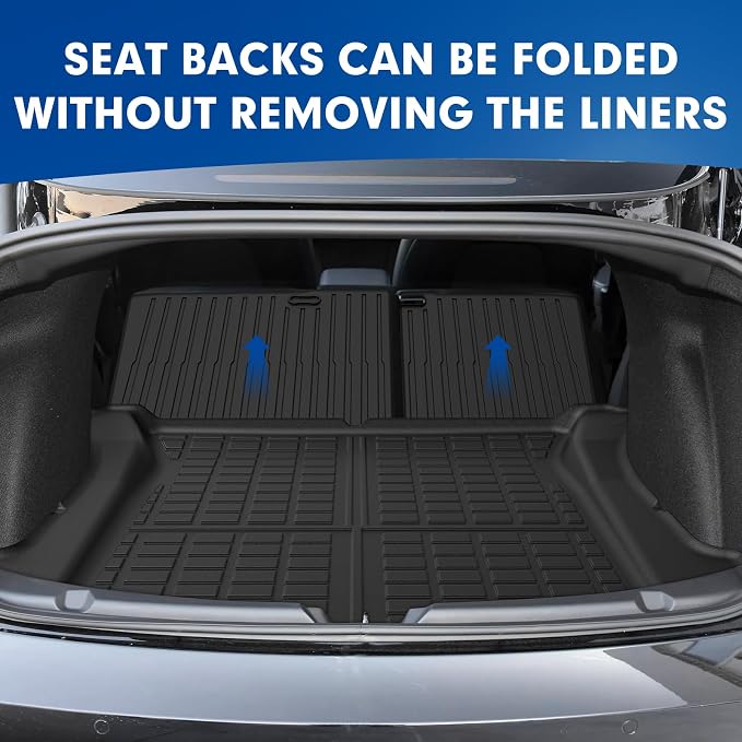 Mixsuper Cargo Liner for Tesla Model 3 2017-2023, All Weather Trunk Mat Backrest Mat TPE Back Seat Cover Protector for Model3 Accessories