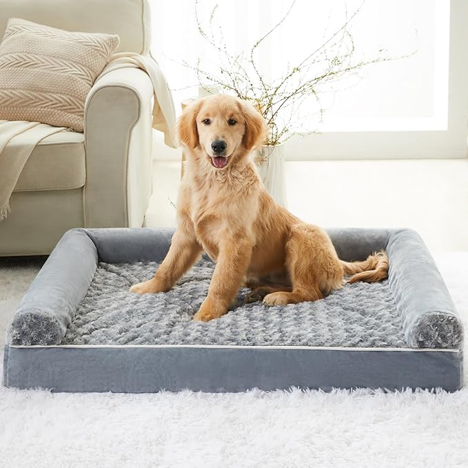 BFPETHOME Orthopedic Washable Large Dog Bed for Senior Dog Comfy Sleep | Waterproof Big Soft Pet Couch Bed for Dogs Relax with Removable Cover Supportive Egg Crate Foam Grey 28x23 Inch