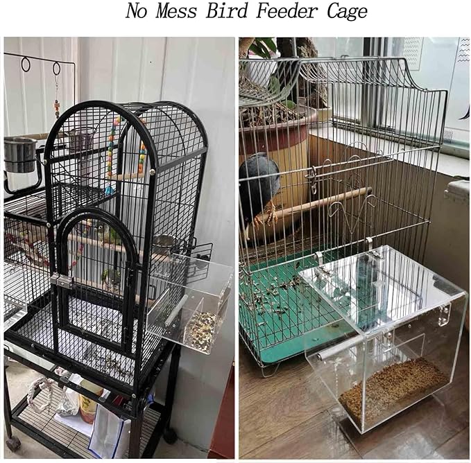 Automatic Bird Feeder for Cage, Automatic Acrylic Bird Feeder No Mess Bird Cage for Small Bird Parrots Canary Parakeet Budgerigar Crested Myna Cockatiel (Large)