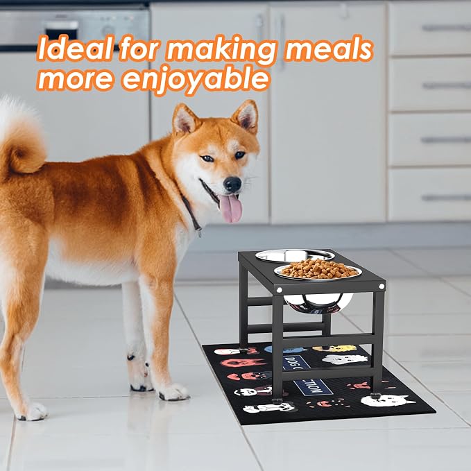 Metal Raised Dog Bowl, 10" Elevate Dog Feeder Stand, 2 Bowls & Non-Slip Mat