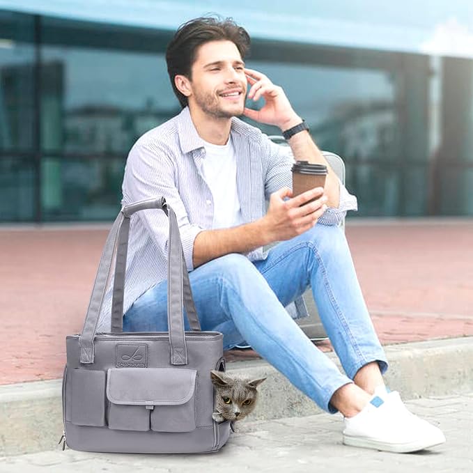 Dog Carrier, Cat Carrier, Pet Carrier, Foldable Waterproof Premium Oxford Cloth Dog Purse, Portable Bag Carrier for Small to Medium Cat and Small Dog(Grey)
