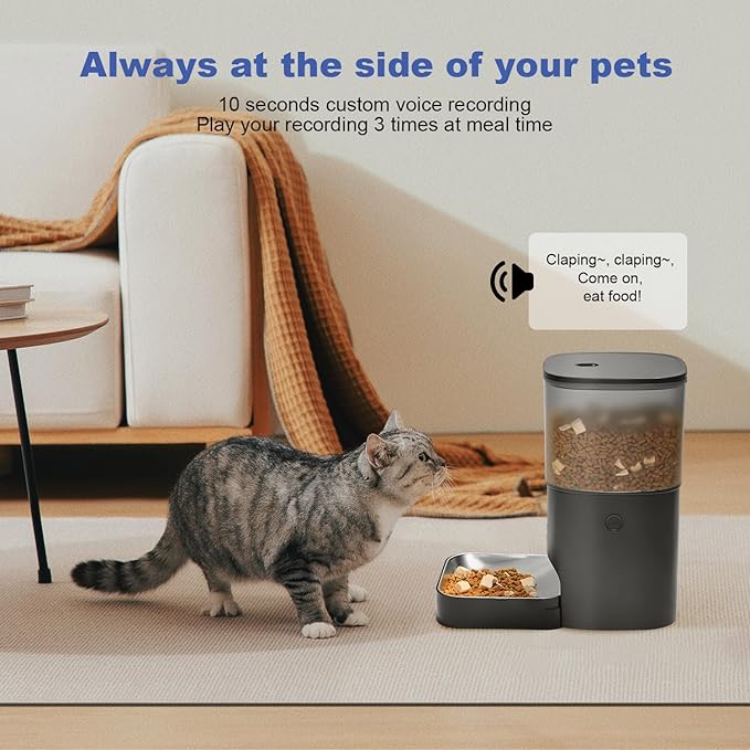 2.4G/5G Automatic Cat Feeder, 4L WiFi Food Dispenser with 10s Voice Recorder, Pet Feeder up to 10 Meals per Day, Timed Cat Feeder with Dry Food Sealed Ring(Matte Black, 4.0 L)
