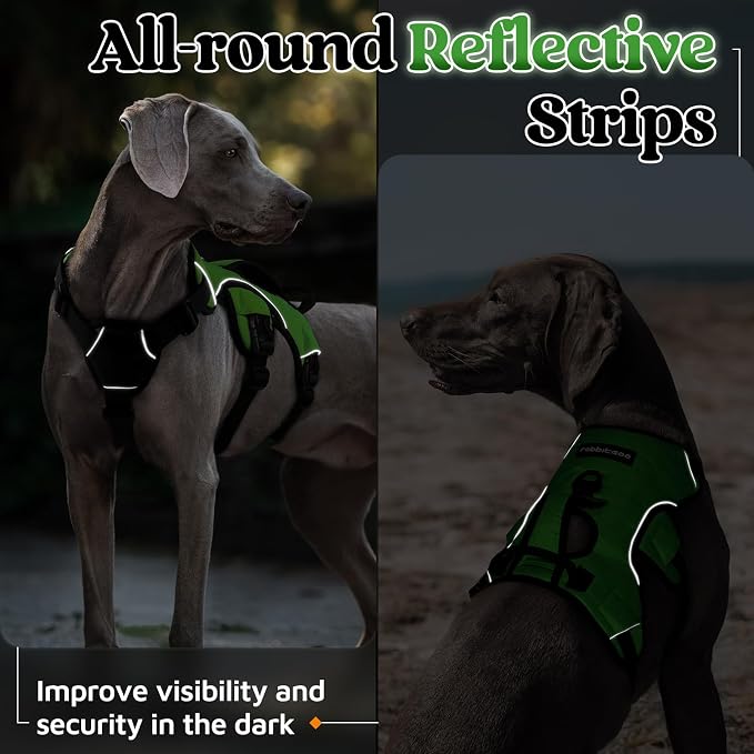 rabbitgoo Escape Proof Dog Harness for Large, No Pull with Lift Handle | No Escape, Full Soft Padded, Reflective Adjustable Vest, Leash Clip for Walking Hiking Training, Green, Large