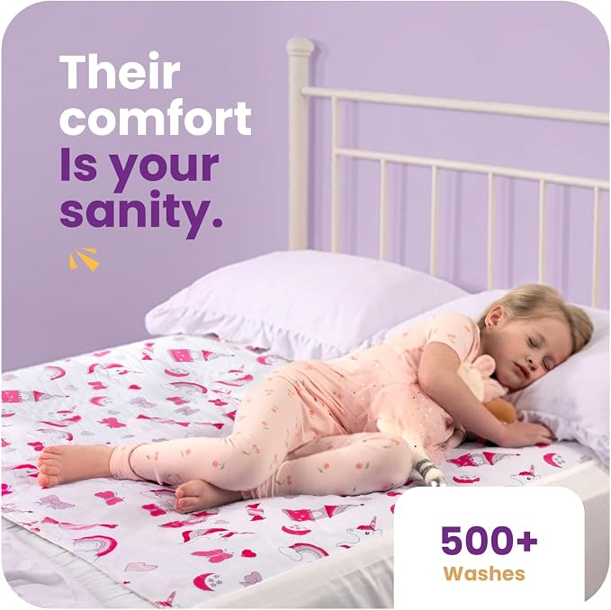 IMPROVIA® Pee Pads for Kids - Bed wetting Pads for Kids Potty Training Bed mats for Toddlers Waterproof Reuseable Washable Absorbent, Non Slip - Unicorn Design - Full Size 34”x52