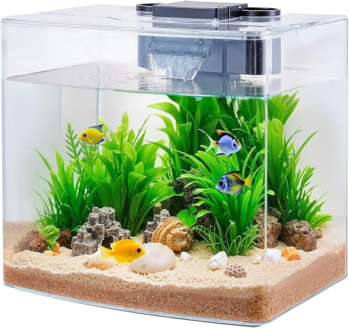 VEVOR Fish Tank Aquarium, 3.5 Gallon, Arch Design, Ultra-Clear GPPS Smart Tank with Adjustable 3-Color Lighting, Self-Cleaning System for Freshwater & Saltwater Fish - Home, Office Use