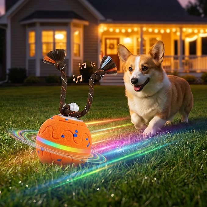 Interactive Dog Toy, Automatic Moving Dog Balls Smart Herding Ball for Dogs with Birdsong E-TPU Material, IPX7 Waterproof (Orange)