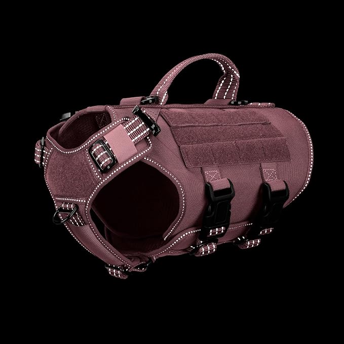 ICEFANG No Pull Tactical Dog Harness for Small Dogs,Adjustable Dog Vest | Control Handle,MOLLE Panel,Front Hook,3 Leash Clips,Soft Padded,for walking training,Pink,Small