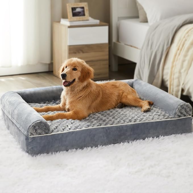 BFPETHOME Orthopedic Washable Large Dog Bed for Senior Dog Comfy Sleep | Waterproof Big Soft Pet Couch Bed for Dogs Relax with Removable Cover Supportive Egg Crate Foam Grey 36x27 Inch