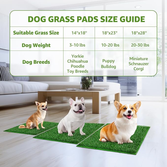 LOOBANI Dog Grass Pee Pads, 18.1x28.1in Artificial Grass Pad for Potty Tray | 2 Pack, Hemmed Edge, Fake Grass for Dogs to Pee On, Washable, Replacement Turf, Outdoor Indoor Pee Grass Patch, Easy to Clean