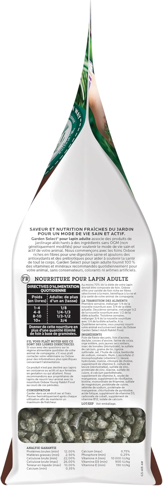 Oxbow Garden Select Rabbit Food, Adult Rabbit, Made with Oxbow Timothy Hay, Vitamin & Mineral Rich Pet Food Pellets, Bunny Supplies, Made in USA, High Fiber, 4 lb Bag