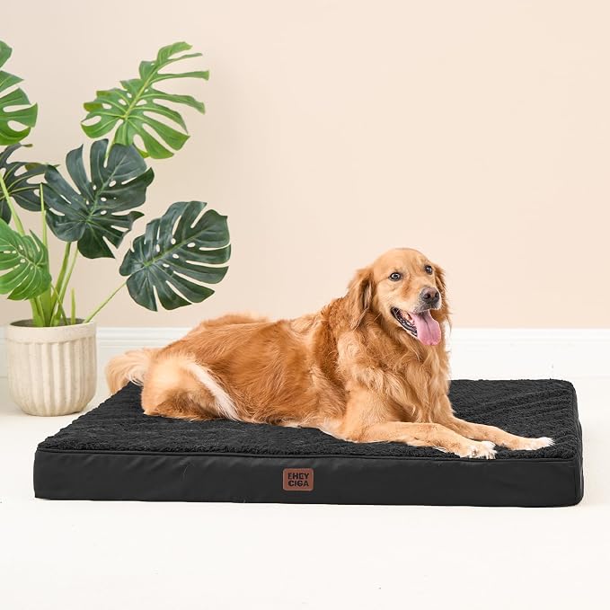 EHEYCIGA Orthopedic Dog Bed Large with Removable Washable Cover, 47IN Black | Egg Crate Foam Support, Durable Oxford fabric, Non-Slip Bottom, Machine Washable, Soft Waterproof Plush Pet Bed Mat For Crate