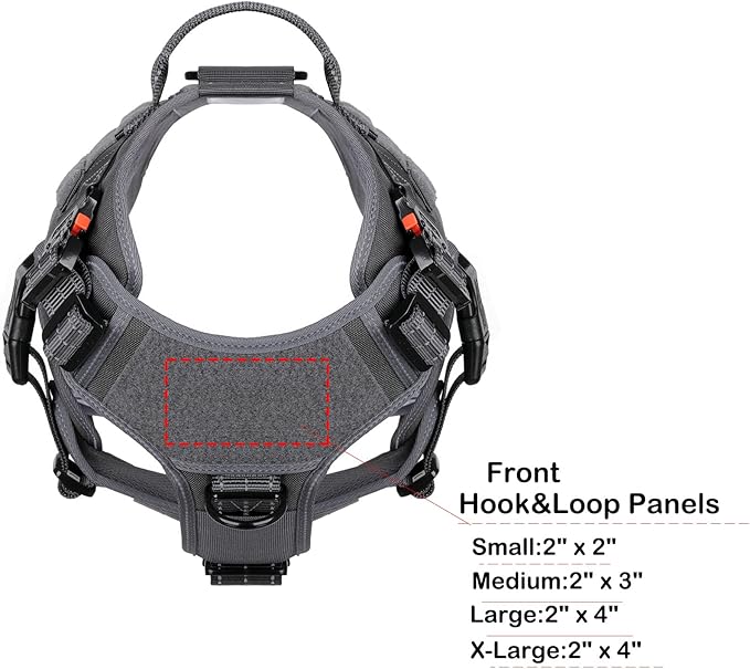 ICEFANG Tactical Dog Harness for X-Large Dogs,Reflective No Pull Dog Vest | with Control Handle,Adjustable,Front Hook,2 Leash Clips,Soft Padded,MOLLE Panel,Grey,X-Large