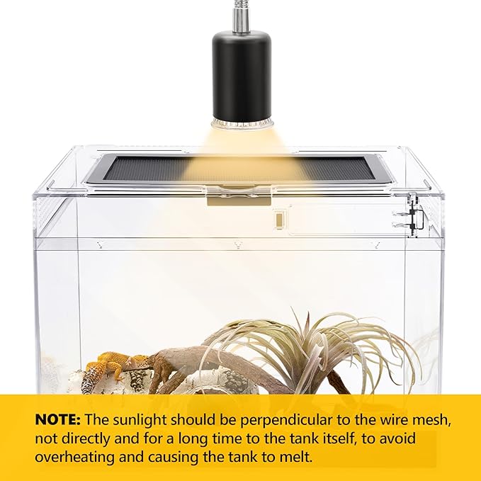 HELIME Reptile Polycarbonate Terrarium Kit 7 Piece Starter Habitat for Tarantula,Lizards,Frogs,Geckos,or Hermit Crabs,Tank with Escape-Proof Locking Lid,Light,Hygrometer,Hide,Tweezer,Bowl,Sprayer L