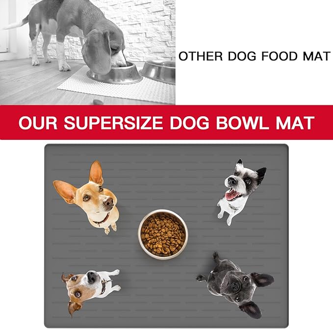 48" x 32" XXXL Largest Pet Food Mat, Silicone Dog Mats for Food and Water, Nonslip Pet Feeding Mats for Floors,Dog Cat Bowl Mat with Raised Edges, Black