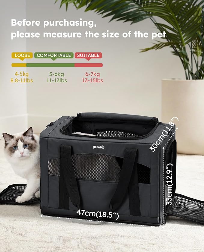 Pecute Cat Carrier Stable, Pet Carrier with Privacy Partition,Dark Gray | Safe For Car Travel, Stable Steel Frame, Soft-Sided Pet Carrier Bag For Dogs And Cats Up To 15lbs, Foldable Design,XL.