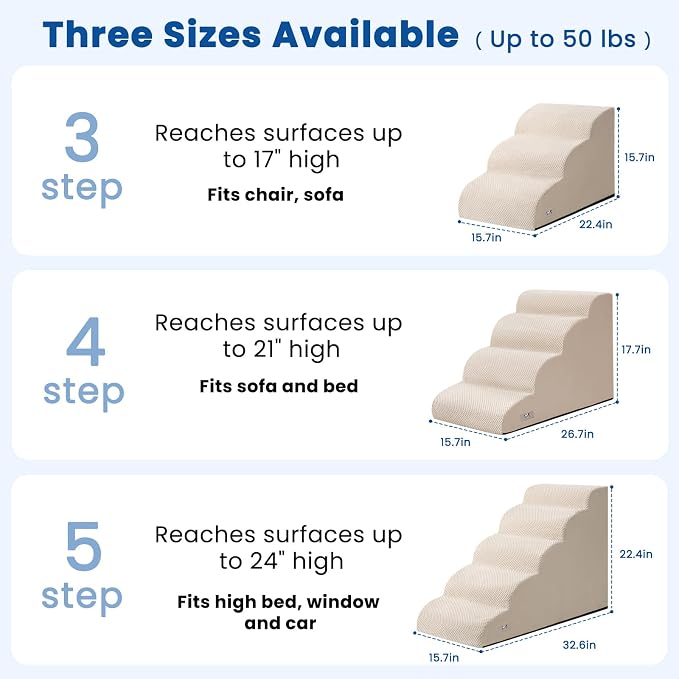 Dog Stairs for High Beds 22.4" H,5-Step Pet Ramp for Small & Medium Dogs | Airpanda Dog Steps with Washable Cover & High-Density Foam,Gentle Curved Design,Ideal for Senior & Short-Legged Dogs,Beige