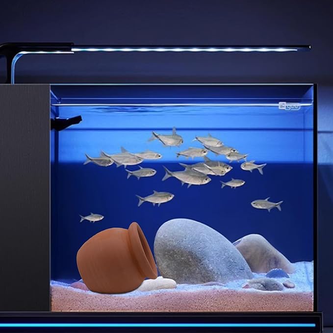 AnRui Betta Fish Tank Decor Ceramic Jar Aquarium Accessories Decorations Cute Clay Pot Hideout Cave Ornaments for Small Fish, Shrimp, Cichlid to Play Hide Breed, Large