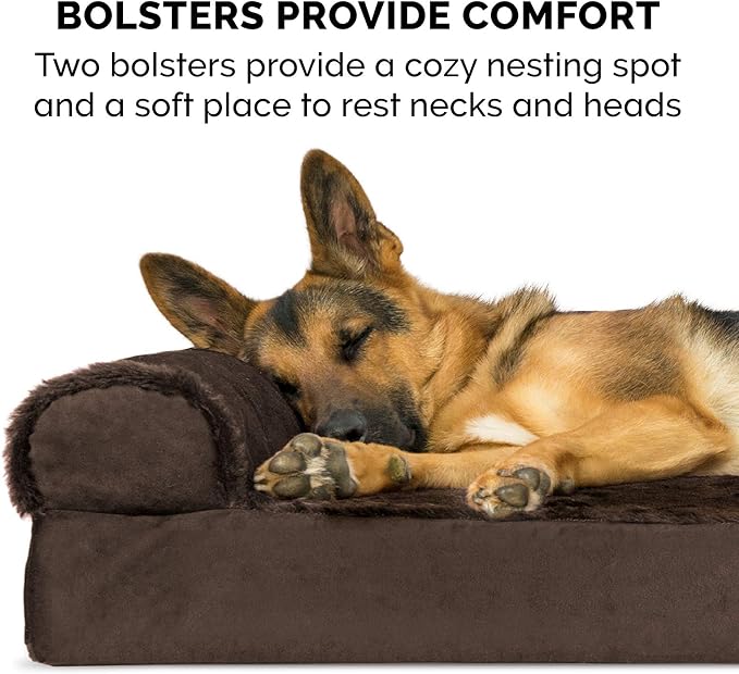 FurHaven Orthopedic Dog Bed for Large Dogs, L-Shaped Chaise Mattress, Egg Crate with a Solid Orthopedic Foam Base for Joint Support, Removable Washable Cover, Jumbo XL, Plush & Velvet, Sable Brown