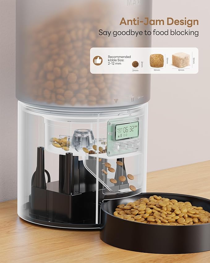 Automatic Cat Feeder Food Dispenser: 6L Timed Small Dog Dry Food Dispenser with 10s Voice - Distributeur Nourriture Chat Hund Programmable - Auto Pet Feeder with 1-6 Meals Black
