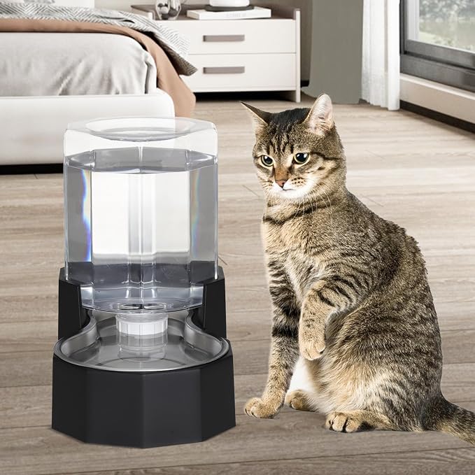 Sfozstra 5L Cat Gravity Water Bowl Dispenser: Stainless Steel Bowl | No Power Needed / No Filter Required / Spill Proof Design / Easy Cleaning / Cats & Small Dogs / Home Crate Area & Travel