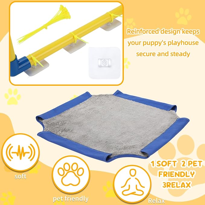 Puppy Play Gym Activity Center, Dog Indoor Jungle Gym with 8 Toys | 8 Hanging Enrichment Toys for Busy Play, Soft Mat for Rest, Non-Slip Feet, PVC Frame, Adjustable Straps, Cats and Small Pets