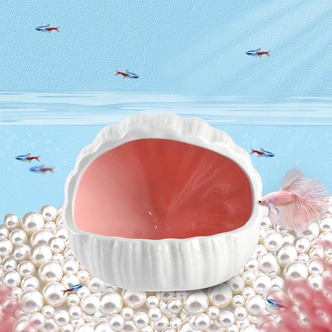 AnRui Cute Ceramic Aquarium Decorations Large Conch Shell-Shaped House Thematic Betta Fish Tank Accessory Decor Ornament Hideout Cave for Fish Playing or Hiding, Pink
