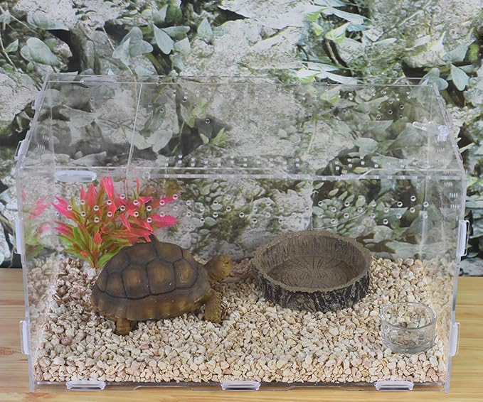 OMEM Reptile Natural Bowl Food and Water Dish Resin Made (Tree bark)