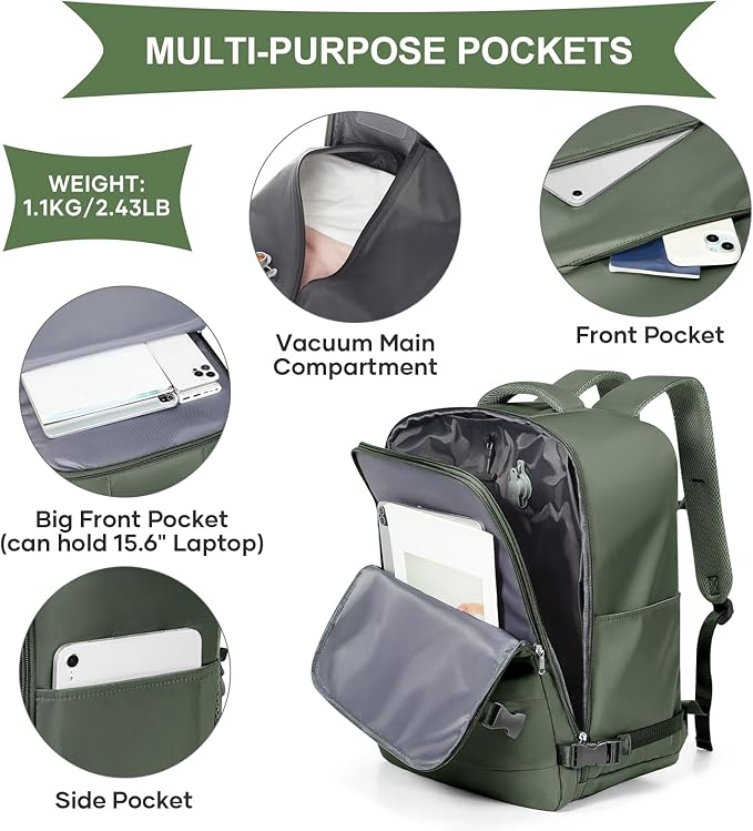 coowoz Vacuum Backpack Travel with Pump,Travel Backpack with Vacuum System For Women Men,Carry On Backpack,Hiking Backpack Waterproof Outdoor Sports Rucksack Casual Daypack,33L(Vacuum pump)