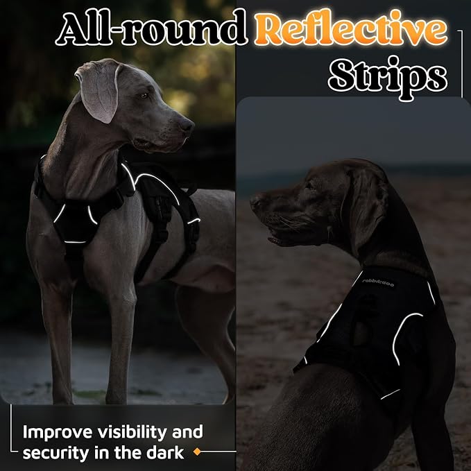 rabbitgoo Escape Proof Dog Harness for X-Large, No Pull with Lift Handle | No Escape, Full Soft Padded, Reflective Adjustable Vest, Leash Clip for Walking Hiking Training, Black, X-Large