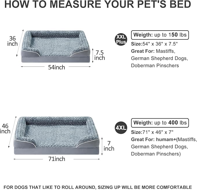 WNPETHOME Orthopedic Washable XXL Dog Bed for Senior Dog Cozy Sleep | Extra Large Waterproof Big Soft Dog Couch Sofa Bed for Dogs Relax with Removable Cover Supportive Pet Bed Grey 54x36 Inch