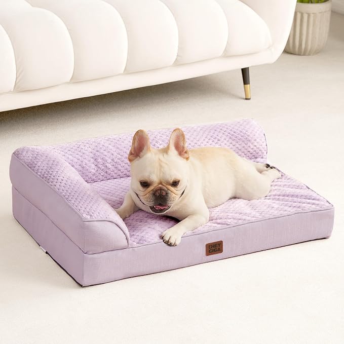 EHEYCIGA Orthopedic Dog Bed, Medium Memory Foam Dog Bed, Lilac | Small Dog Sofa with Washable Removable Cover, Waterproof Pet Couch for Crate with Nonskid Bottom, 35x22x6