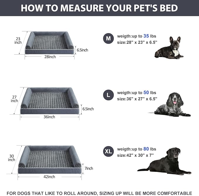 BFPETHOME Orthopedic Washable Large Dog Bed for Senior Dog Comfy Sleep | Waterproof Big Soft Pet Couch Bed for Dogs Relax with Removable Cover Supportive Egg Crate Foam Dark Grey 36x27 Inch