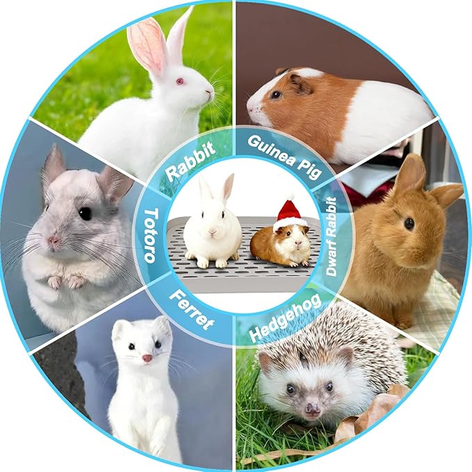 kathson Rabbit Litter Box, Bunny Potty Trainer Tray Guinea Pig Litter Box with Grid, Small Animal Toilet for Bunny Guinea Pigs Ferret Cats Chinchilla (Grey, Large)