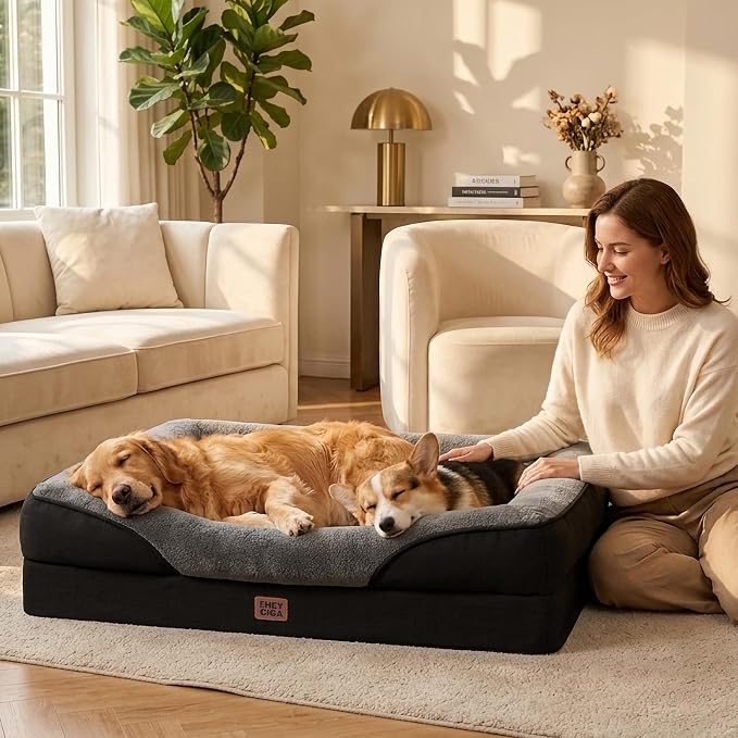 EHEYCIGA Orthopedic XL Dog Bed for Large Sized Dog, 42x30 Inch Extra Large Memory Foam Dog Couch Bed with Sides, Waterproof Liner & Washable Removable Cover, Bolster Pet Sofa, Grey/Black