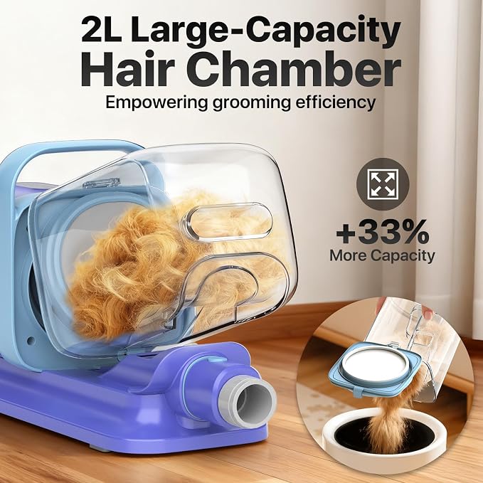Buenkee Dog Grooming Vacuum Kit, 15000Pa Clipper, Shedding Brush, 2L, Blue | Brush, trim and deshed at home with less flying fur, mess-control suction and fewer emptying breaks during longer sessions