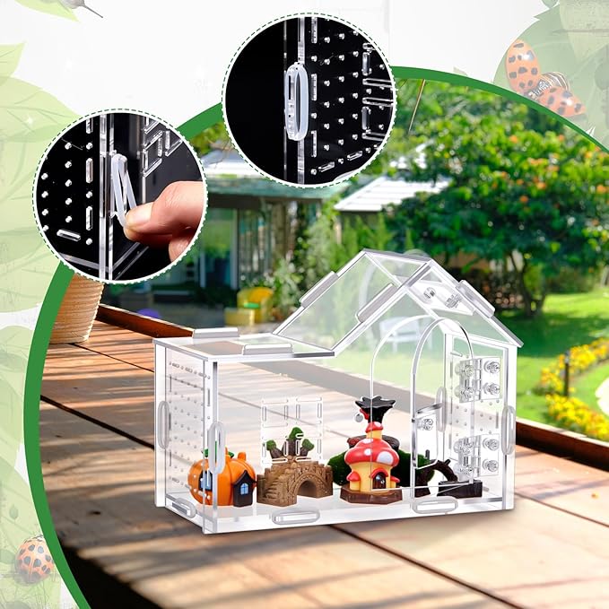 Teenyyou 7.9 x 5.9 x 3.9 Inches Large Jumping Spider Enclosure Acrylic Tarantula Enclosure Reptile Habitat with Handle and Magnetic Door for Reptiles, Amphibians and Spiders
