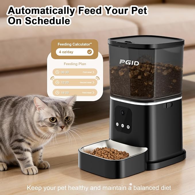 Automatic Cat Feeder with 4K Camera,2.4G Auto Dog Feeder w Night Vision,Pet Feeder w2-Way Audio,Timed Cat Feeders for Dry Food,Dogs Food Dispenser w APP Control 5L