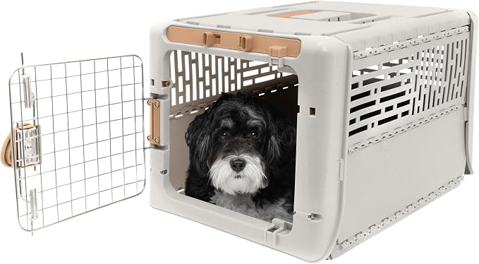 SportPet Designs Collapsible X-Small Pet Travel Carrier (Tan), Hard-Sided Kennel for Small Dogs, Puppies, Cats, Kittens, Animals up to 20lbs, Washable Home & Outdoor Pet Crate, 19.6"L x 13.5"W x 12"H