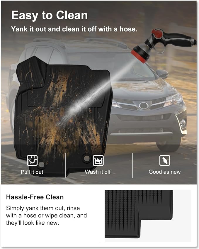 KIWI MASTER Floor Mats for 2013-2018 Toyota RAV4 (Non-Hybrid), OEM Replacement PT908-42165-20, Custom Fit All Weather Car Mats, Heavy Duty TPE Floor Liners, Front & Rear 2 Row, Black