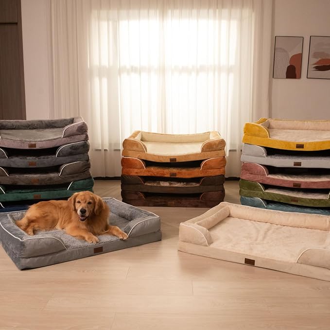 Comfort Expression Waterproof Orthopedic Dog Beds for Extra Large Dog | Supportive Egg Crate Foam XL Dog Bed with Removable Bolster, Dog Couch with Washable Cover & Non-Slip Bottom, 45x35 Inch