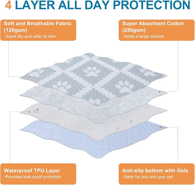 BEAUTYZOO 8 Pack Washable Pee Pads for Dogs,Reusable Puppy Pads 18x24 Gray | Waterproof Super Absorbent,Non Slip and Leak-Proof Against Urine,Whelping Pads Mats for Puppy Potty Training,Playpen,Crate