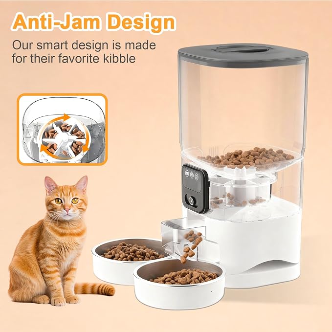 Automatic Cat Feeder with Camera for Two Cats, 1080P HD Video with Night Vision, 2.4G WiFi Auto Dog Feeder with 2-Way Audio for Cat & Dog, Low Food & Motion & Sound Alerts Timed Pet Feeder 7L