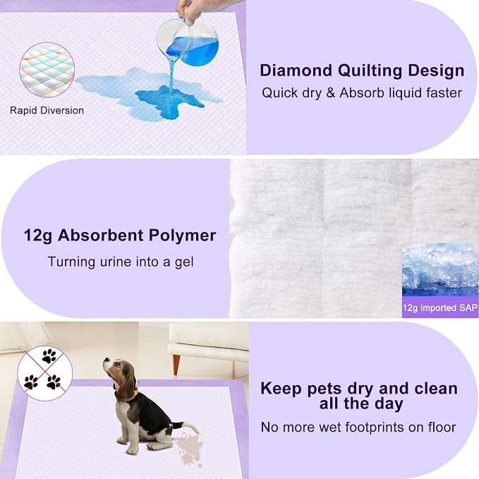Boscute Lavender Scented Thicken 6 Layers Heavy Absorbent 30"x36" Pet Training Dog Pee Pads, Extra Large Polymer Leak-Proof Quick Dry Puppy Pee Pads, Disposable Pee Pads for Dogs Cats Rabbit 30Counts | Heavy Absorbent up to 7 Cups, Quick Dry, for Dogs ...