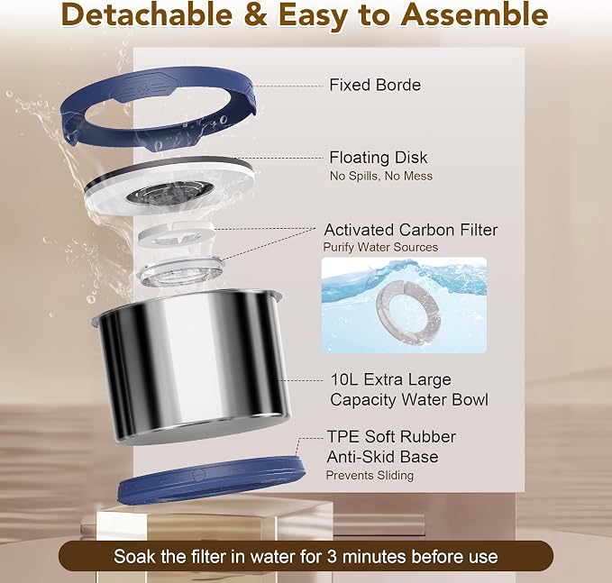 UPSKY 10L Dog Water Bowl No Spill Stainless Steel for Slow Drinking Blue | Large Capacity, Spill-proof, Non-slip Design, Durable, For Large Dogs, Messy Drinkers & Multi-pet Homes, Outdoor / Indoor