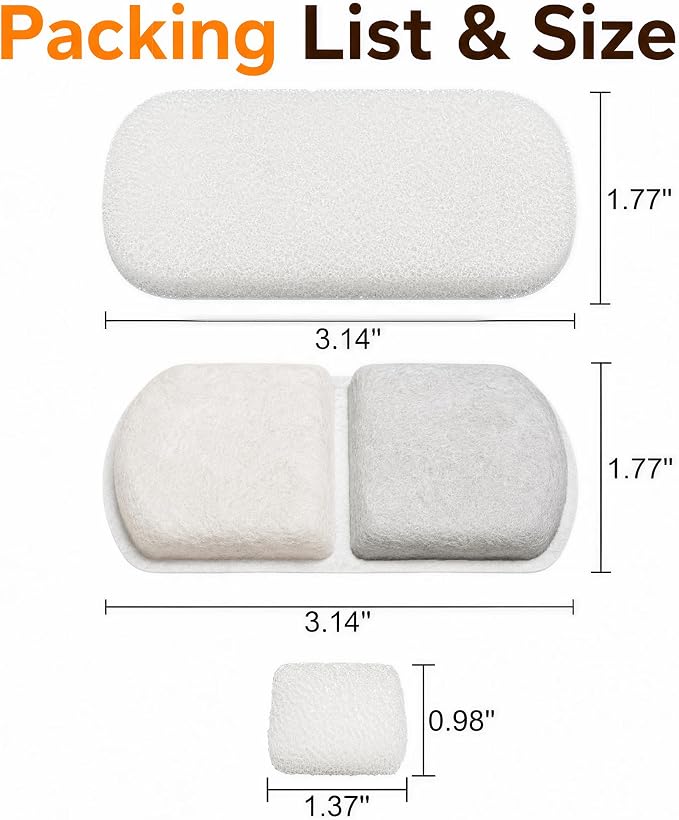 4L Cat Water Fountain Filters, 8-Pack Replacement Filters for YSJ402 | 8 Filter Cartridges, 8 Pre-Filter Sponges, 8 Pump Sponges, Helps Remove Hair, Debris & Odors, 4-Month Supply