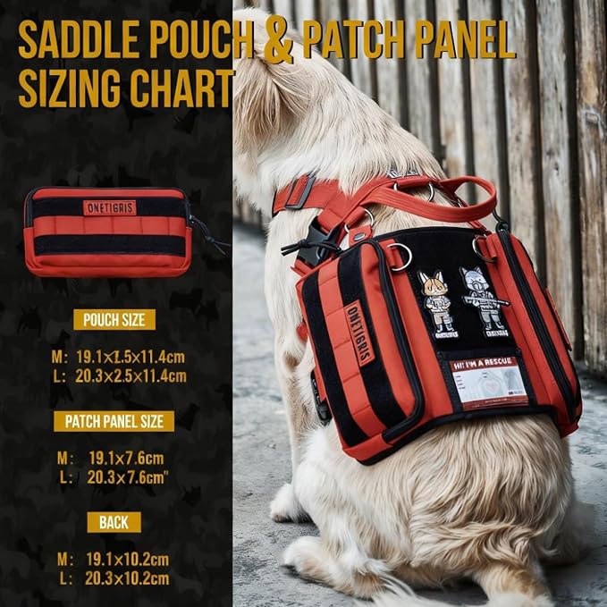OneTigris Service Dog Vest Harness, Service Dog Cape Guardian Dog Backpack Harness with Pouches Dog Saddle Bag for Small Medium and Large Dogs (Red, Large)