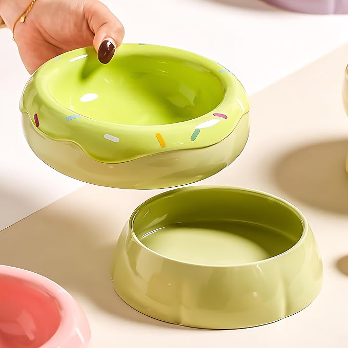 Donut Duo Ceramic Dog Bowl, Dog Water Bowl and Dog Food Bowl, Pet Bowls (Green)