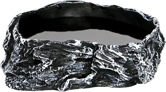 Reptile Feeding Dish Bowl,Reptile Rock Food/Water Dish for Reptiles,Amphibians,Bearded Dragon,Lizard,Frog,Gecko,Tortoise,Hermit Crab and Other Little Critters,Made from Premium Resin(Large Size)